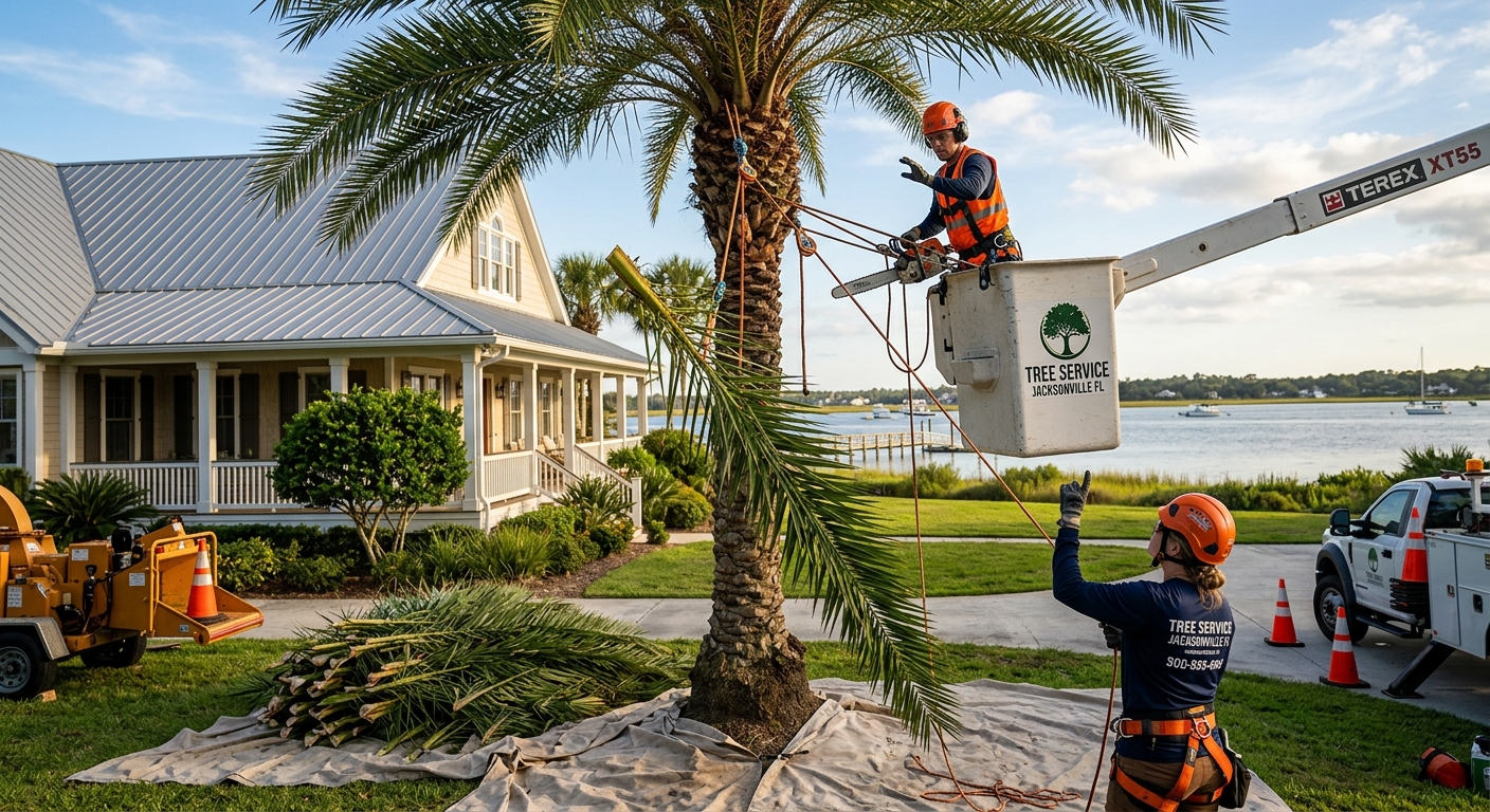 Hurricane preparation tree trimming Amelia Island - professional palm pruning and crown reduction service