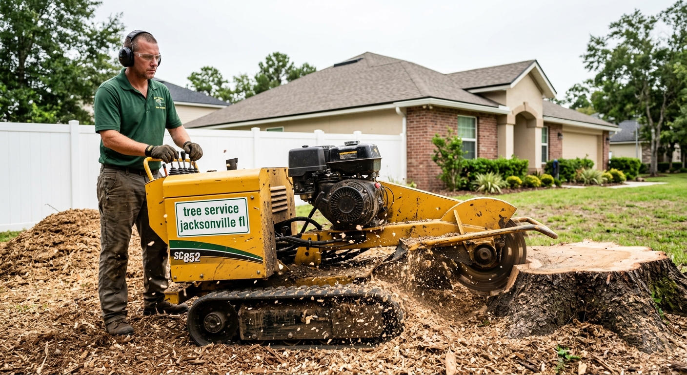 Stump grinding service Orange Park FL removing tree stump with professional equipment